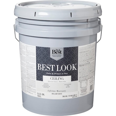All-Source Best Look Latex Paint & Primer In One Matte Flat Ceiling Paint, Brilliant White, 5 Gal. HW36W0840-20